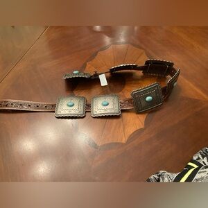 Ariat  Choncha Brown Leather Belt with Silver and Turquoise Accents